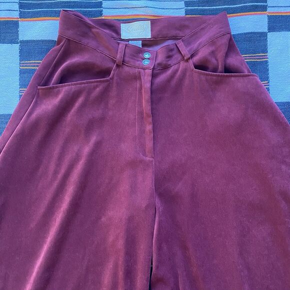 Scully Burgundy Super Wide Leg High Rise Suede Fabric Poly Pants. Size Small. - Picture 2 of 14